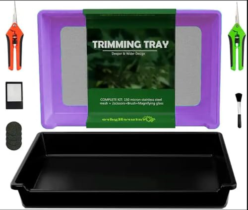 Mayaadi-Home Naturehydro Trim Tray Bin - Juego de Colador Seco para Plantas de Hierbas, Polen y Flores de 150 Micras, Malla Fina y 2 Tijeras para Recortar (Lila y Negro, 50 x 33)