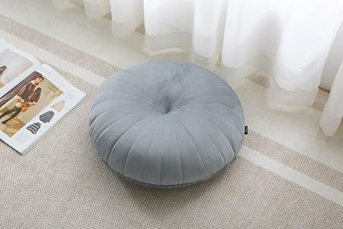 MolynnChic Cuscino da pavimento per meditazione, rotondo, grande, per adulti, in velluto, spesso, per yoga, soggiorno, balcone, esterni, tatami, 45,7 cm, grigio