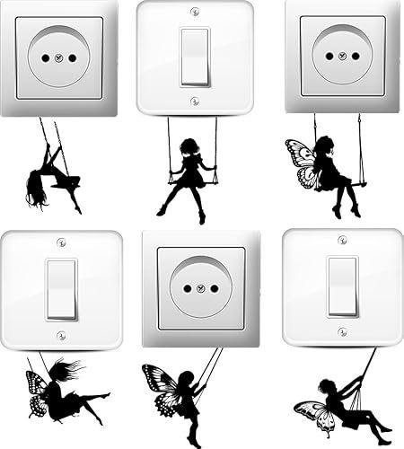 AHANDMAKER 6 x Feen-Silhouette Lichtschalter Aufkleber, Kunststoff, Wand, Schalter, Outlet, Schmetterlingsfee, Pink, Fantasy, Wiederverwendbar, Indoor