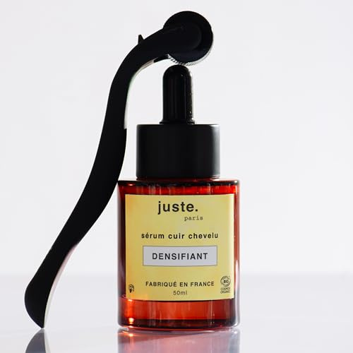 Juste. Paris kit Sérum cheveux densifiant Bio + Dermaroller - Traitement microbiote cuir chevelu - Serum anti chute efficace – +7000 - Made In France - Homme et Femme