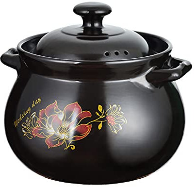 NNYCC Pentola di Terracotta per Cucinare, Casseruola Cinese con Coperchio, Cucine Domestiche Pentole per Stufato Zuppe Riso,Nero,5.5L
