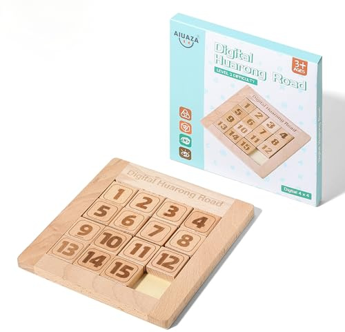 AIUAZA Puzzle Deslizante de números de Madera, Cerebro teasers Juguete Tangram Slide Puzzle Juego, Rompecabezas secuenciales Juego de Mesa, Juguete Educativo para niños y Adultos