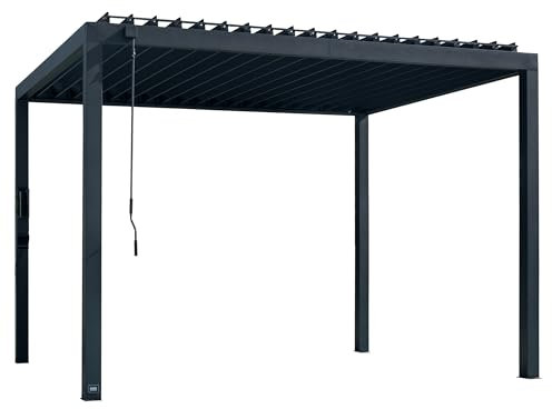 Backyard Discovery Sarasota Steel Louvered Pergola | Outdoor Shelter for Garden and Patio | Heavy-Duty Galvanised Structure | Adjustable Roof | Weather Resistant | Powerport | 3.6m x 3m (12ft x 10ft)