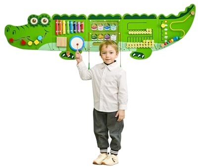 VEVOR Paneles de Actividades de Pared con Forma de Cocodrilo, 9 Actividades, Juguete Sensorial de Pared Montessori para Niños de 3 a 12 Años para Salas de Juegos Infantiles y Aulas de Guardería