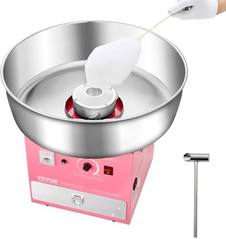VEVOR elektrische Zuckerwattemaschine kommerzielle Zuckerwattegeräte (1000 W) mit 52 cm Edelstahlschüssel & Zuckerlöffel & Schublade, perfekt für Kindergeburtstage Familienfeiern Partys Rosa