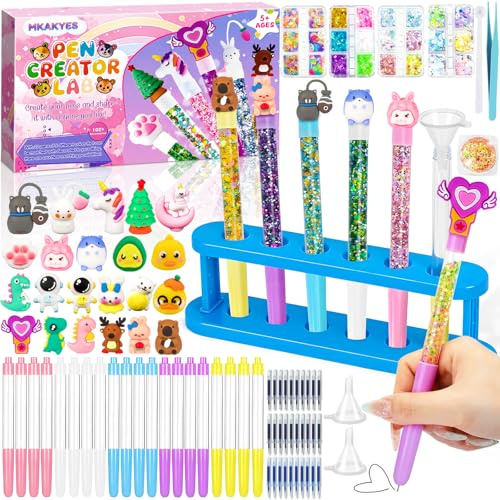 MKAKYES Fabrique a Stylo avec 82 Accessoires, Kit Loisir Creatif Enfant, Atelier des Stylos pour Enfants, DIY Stylos Personnalisés, Activite Manuelle Enfants 5-12 Ans, Cadeau Anniversaire Fille Garcon