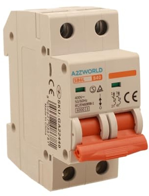 Interruttore Magnetotermico 40A B40, Bipolare 2P, Curva B 6kA, 2 Moduli DIN 220V AC, Certificato IEC60898-1, Serie SB6L