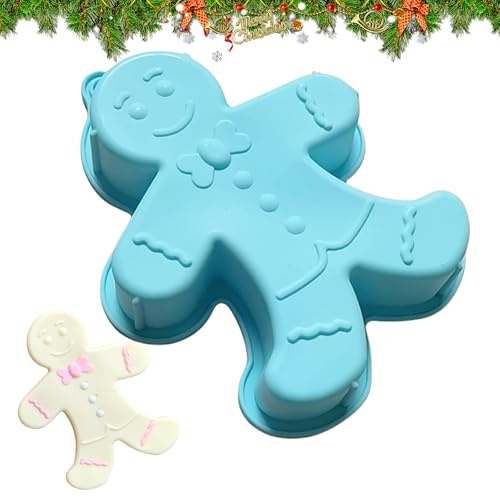 Gingerbread Man Baking Tray - Large Silicone Cake Pan Christmas, Non Stick Pie Mould Bakeware Trray | Festive Holiday Bakiing Mold for Cakes Cookiess Brownies Jelly Soap