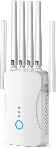 Repetidor WiFi Potente Amplificador señal WiFi, WiFi Extender Largo Alcance 6 Antenas, 1 Puertos LAN, Modos (Repetidor, Ap) Cobertura hasta 3000 pies².para Oficinas Y hogares,Fácil Instalación