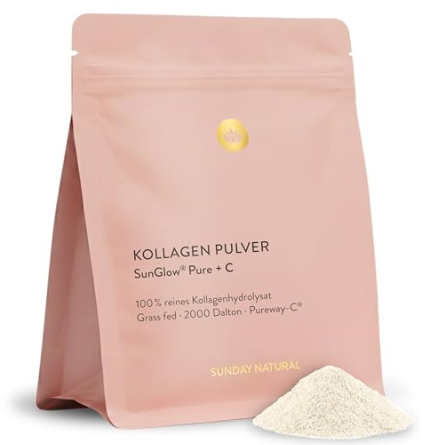 SUNDAY NATURAL® Kollagen Pulver SunGlow® Pure – 452g – Premium Collagen Pulver mit Vitamin C – Bioaktives Kollagen Hydrolysat – Hergestellt aus Kollagen Typ 1 & 3 – Exzellente Löslichkeit – Neutral