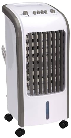 Well Home Aparato aire acondicionado 80W, 26x24x57cm, blanco/gris, depósito 3,5L, 3 velocidades, oscilación 360°