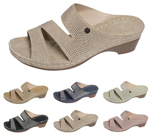 Damsandaler, strass, glitter, sommar, sandaletter med kilklack, sandaletter, dam, med klack, eleganta, kilsandaletter, platåtofflor, bekväma tofflor, ortopediska strandskor, öppna, sommarskor