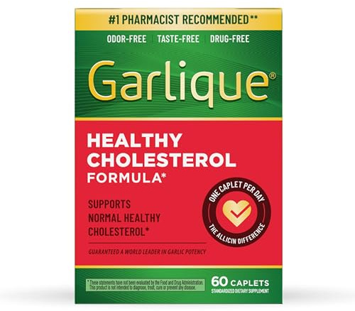 Garlique Garlic Extract Supplement, Healthy Cholesterol Formula, Odorless & Vegan, 60 Caplets