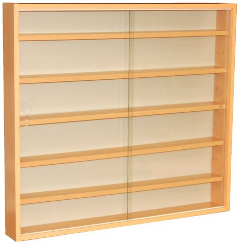 WATSONS Reveal Wall Display Cabinet – 6 Glass Shelves, Beech Finish