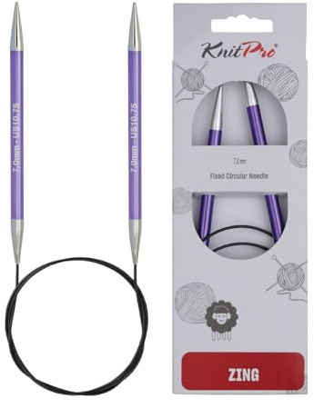 KnitPro KP47105 Zing: Agujas de Tejer: Circular: fijas: 60 cm x 7,00 mm, Aluminio, Multicolor, 7 mm