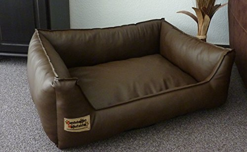Hundebettenmanufaktur Hundebett Hundesofa Schlafplatz Kunstleder für Hunde Farbe und Größe Wählbar von XS bis XXL (110 cm x 85 cm, Braun)