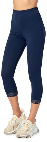 Merry Style Mallas 3/4 para mujeres Leggins con Encaje de Mujer Leggings pirata Pantalón Capri Deporte pantalones para primavera y verano Malla corta MS10-224 (Azul Marino, L)
