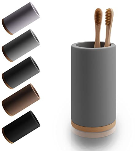 Matani Bamboo Toothbrush Holder Diatomite Tooth Brush Organizer - Storage Stand for Small Bathroom & Counter - Removable Base & Drain Holes, Water-Absorbent & Quick-Drying (Grey)