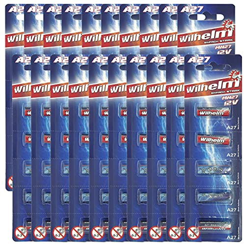 Wilhelm A27 12V Alkaline Batterien – Zuverlässige Energie – 100 Stück - (MN27 27A V27GA) 12 Volt
