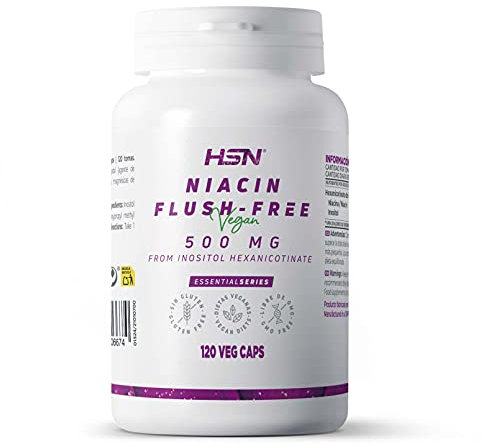 Niacina (Vitamina B3) 500 MG - flush free - de HSN | 120 Cápsulas Vegetales Fórmula No Ruborizante en forma de Hexanicotinato de Inositol | No-GMO, Vegano, Sin Gluten