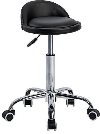 Mingone Bürohocker mit Rollen Sattelhocker mit Niedrige Rückenlehne Arbeitsstuhl Kosmetik Sattelstuhl Höhenverstellbar Friseurstuhl Schwarz,37x54-69cm