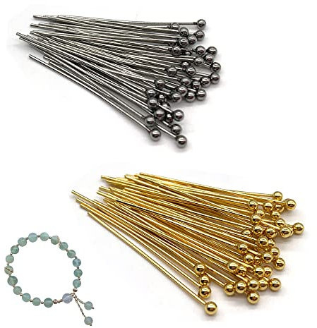 DHER Kettelstifte DIY Kopfstifte für DIY goldfarben Nietstifte 100 stücke Perle Nadel 0,6mm draht Durchmesser runde Kopf Nadel Silber/Gold perlen kugelkopf Nadel Titan Stahl Nadel