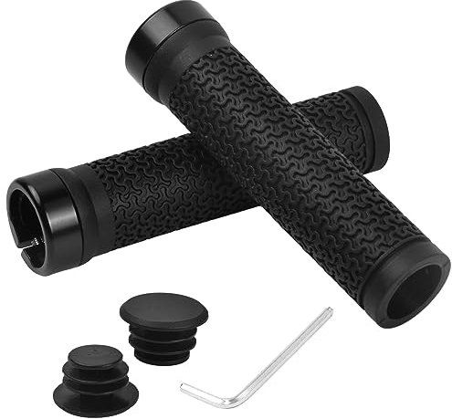 1 Par Puños de Manillar de Bicicleta Puños para Bicicletas de Montaña Puños Manillar Mangos de Goma Antideslizante, Bicicleta Manillar Apretones Ergonomicos para Bici Plegable Scooter Puños (Negro)