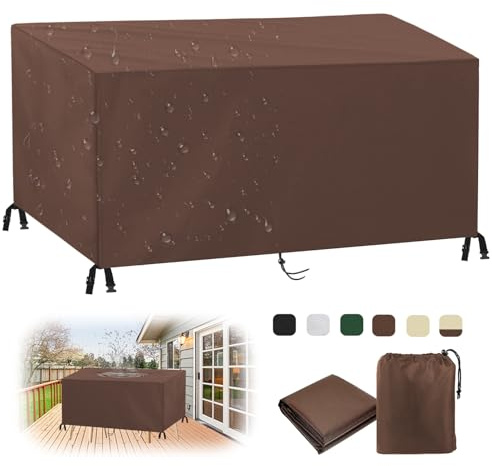 MAIFENGL Fundas para Muebles de Jardín, Impermeable Anti-UV Cubierta Mesa Exterior 420D Oxford Rectangular Funda Protección para Muebles-Brown||160x100x75cm/63x39x30in