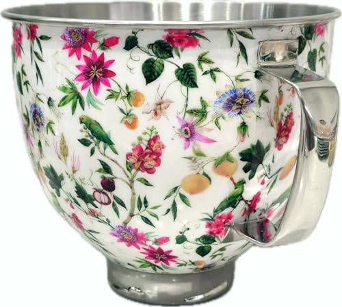Biscuitique Stainless Steel Mixer Bowl With Stunning Floral Pattern For Kitchen Aid Tilt-Head Artisan and Classic 4.5 Quart and 5QT Stand Mixer