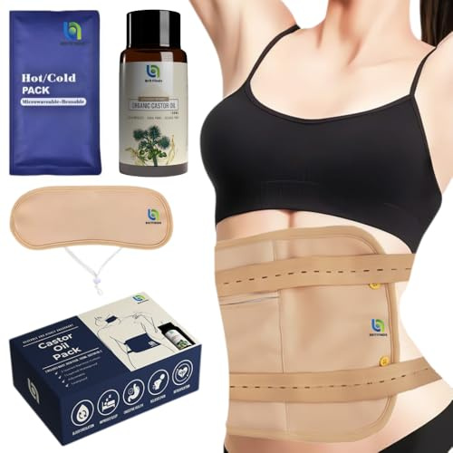 BRIT FINDS Lindrar smärta och stress med ricinoljepaket | Avgiftar och vitalisera | 3-lagers bambubomull | Minska inflammation | Djup vävnadsläsning | Oljeläckagesäker - ricinolja ingår
