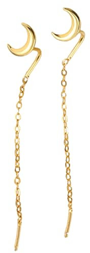 Hmzidz Stern/Mond/Schmetterling Quasten Ohrringe Gold für Damen,925 Sterling Silber Ohrringe Kette,Ohrringe Hängend Mädchen,Ohrhänger Lang mit Stecker,Schöne Ohrschmuck für Frauen (Mond)