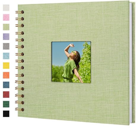 Yopih Scrapbook Photo Albums Linen Cover 20.5x20.5 cm Hardcover Kraft White Pages Memory Scrapbooking Book for Wedding Travel Baby Shower Guest Book, 20 Sheets/40 Pages, Grass Green
