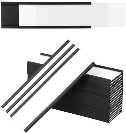 QWORK® 40 Piezas Etiquetas Magnéticas 30x100 mm, Escribibles con Película Protectora Transparente para Estantes Metálicos, Armarios y Pizarras Blancas