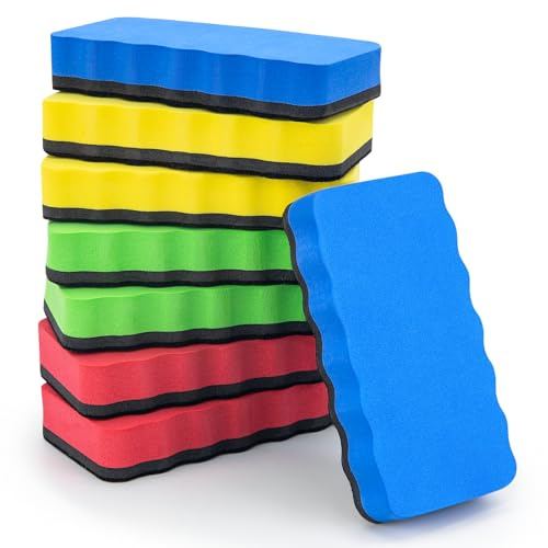 JEFURE Whiteboard Schwamm 8 Stück 4 Farben, Whiteboard Schwamm Magnetisch, Whiteboard Radiergummi für Trockenreinigung auf vielen Oberflächen, Whiteboard Radierer für Whiteboards, Tafeln und Glas