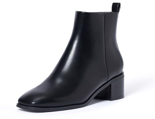 GENSHUO Botines de Mujer 5 cm Tacón de Bloque Bajo Punta Cuadrada Cremallera Lateral Moda Cómodas Botas Chelsea Negro 37 EU