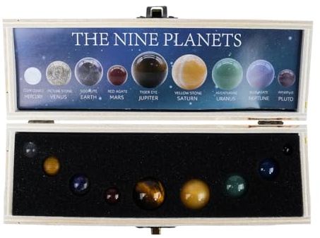 VOANZO 9 Planetas decoración Solar Juego de Bolas de Piedras Preciosas de Cristal caídas decoración de Escritorio Celestial y Regalo Creativo Impresionantes Cristales para el hogar o la Oficina