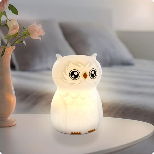 ANSMANN Nachtlicht Kinder, Tier Lampe, Eule aus Silikon, wiederaufladbar, dimmbar, verschiedenfarbig,Geburtstagsgeschenk für Jungen & Mädchen