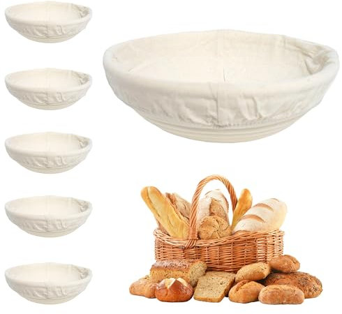 Petyoung 6 Pezzi Cestino da Lievitazione,Cesto Lievitazione Pane,Cesto in Rattan Naturale con Tela di Lino per Cottura in Casa