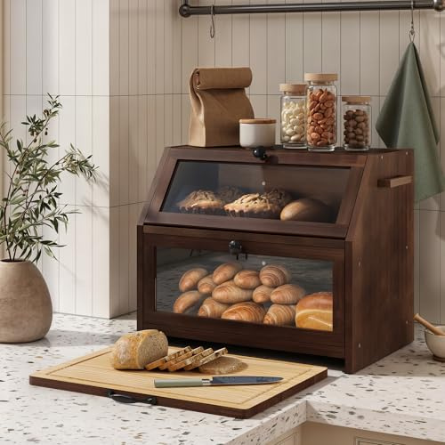 YOUDENOVA Contenitore per il Pane Eco con Tagliere, Visualizzazione del Pane, 39 x 26 x 32,5 cm, Marrone