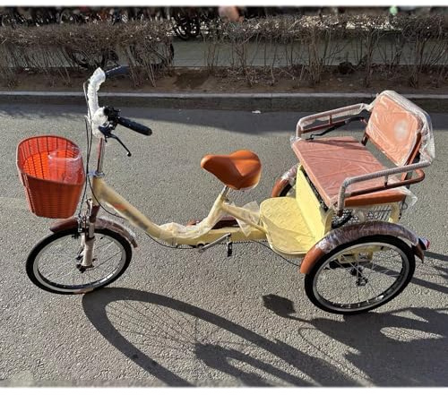Adulti Tricicli for adulti Bicicletta da crociera leggera a tre ruote, triciclo per adulti a due posti, bici a tre ruote per il trasporto di passeggeri e merci, bici da viaggio per genitori(Beige)