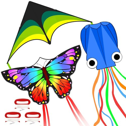 3 Pack Kite Set for Adults, Easy to Fly Beach Kites for Kids Ages 4-12