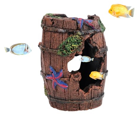 MultiValue Fish Tank Cave Decor, Resin Aquarium Broken Barrel Small Fish Hideout for Aquarium Betta Fish Hiding Playing House Shelter (A)