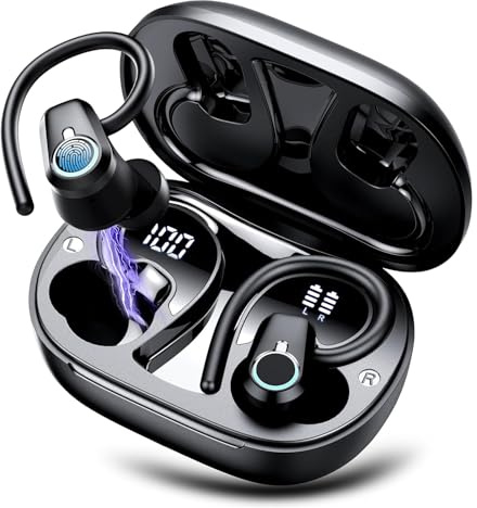Witfoam Auriculares Inalámbricos Bluetooth 5.3 Deportivos, Cascos Inalámbricos con Micrófonos ENC HD, 50H Autonomía, Sonido Estéreo HiFi 3D, IP7 Impermeables, Carga USB-C, Pantalla LED, Android iOS