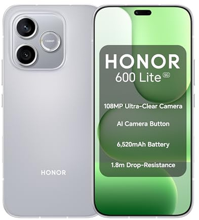HONOR 600 Lite 5G Unlocked Smartphone | 108MP AI Camera | 6520mAh Battery | 8GB RAM | 256GB Storage | Dual SIM | 1.8m Drop Protection | Android Phone | Velvet Grey