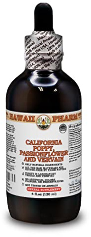 California Poppy, Passionflower and Blue Vervain Liquid Extract Tincture, Herbal Supplement, Hawaii Pharm, Made in USA, 4 fl.oz
