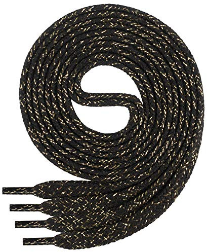 Di Ficchiano 1Paar flache SCHNÜRSENKEL aus 100% Baumwolle für Sneaker Sportschuhe - sehr reißfest - ca. 7 mm breit - Schuhbänder- schwarzgold Schuhriemen Farbe: black/gold - 120cm