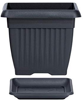 PAFEN Vaso da fiori quadrato con sottovaso (24 x 24 cm, antracite)