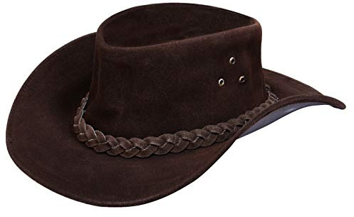 Australiensisk unisex västerländsk stil cowboy outback äkta mocka läder australiensisk buske hatt, Brun, XXL