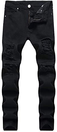 LONGBIDA Mens Skinny Slim Fit Ripped Straight Hip Hop Biker Stretchy Jeans(Black, 30)