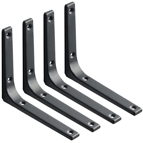 SAYAYO Shelf Bracket Heavy Duty L Brackets for Wood Angle Bracket 150*125mm | Wall Brackets for Shelves Metal Corner Shelf Support, Matte Black Finished, 4 Pcs